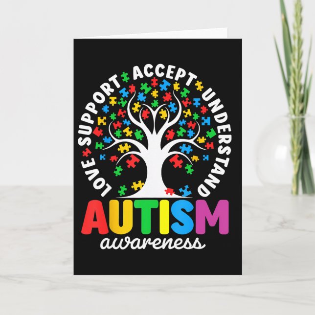 Autism Tröja Kärlek Acceptera Stödja Autistisk Aut Kort (Framsida)