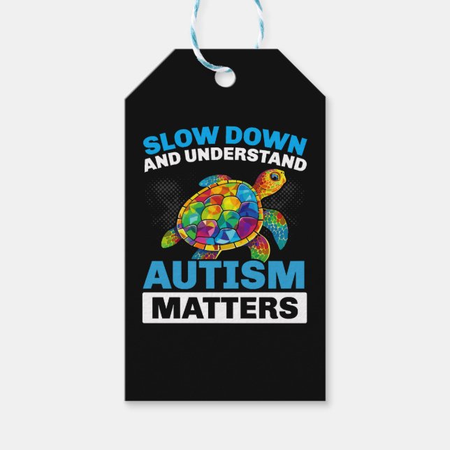 Autism Turtle Autistic Puzzle Autism Awareness Presentetikett (Framsidan)