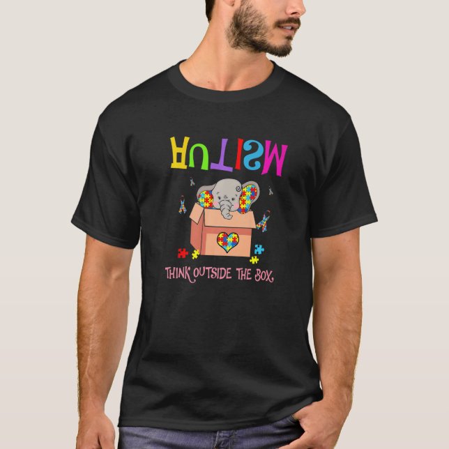 Autism utanför lådan Elephant Autism Awareness T Shirt (Framsida)