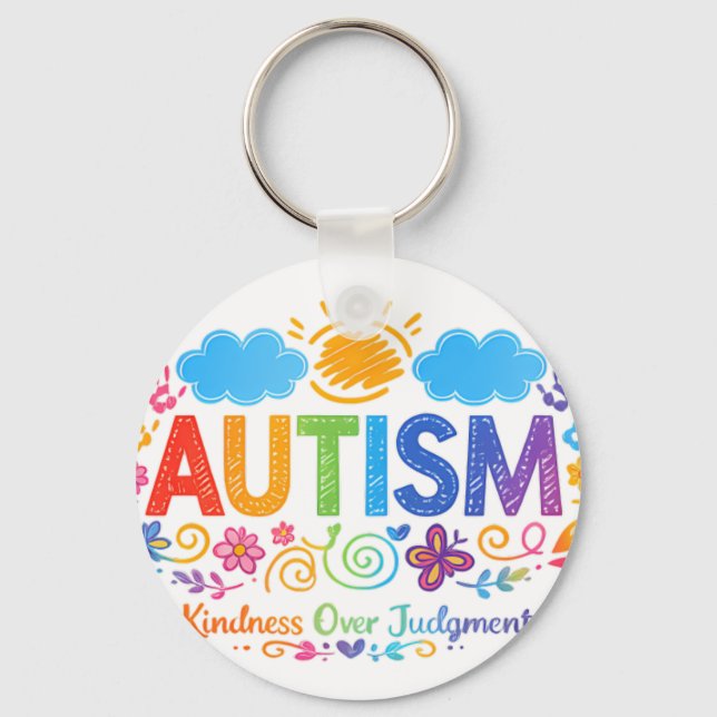 Autism Vänlighet Kärlek Regnbåge Handavtryck Sol M Nyckelring (Framsida)