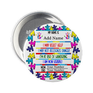 Autism Varningsmärke Icke-Verbal Knapp Badge