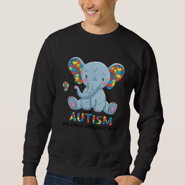 Autism Walking A Different Path Elephant Autism Aw Lång Ärmad Tröja (Framsida)