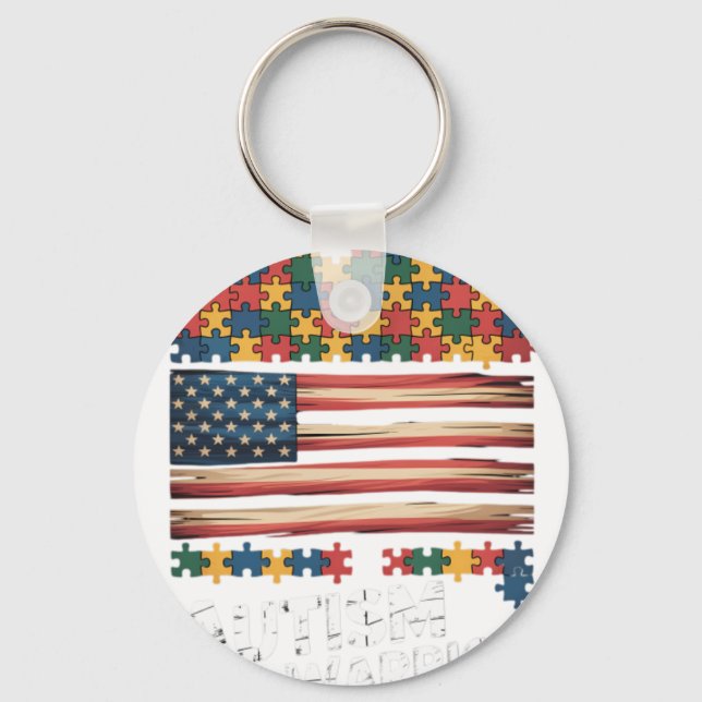 Autism Warrior Awareness Support USA Flag Neurodiv Nyckelring (Framsida)