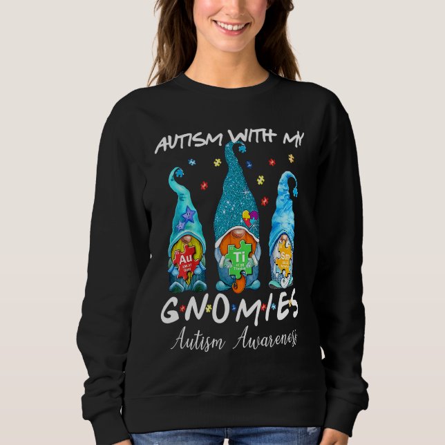 Autism With My Gnomies Autism Three Gnomes Awarene T Shirt (Framsida)