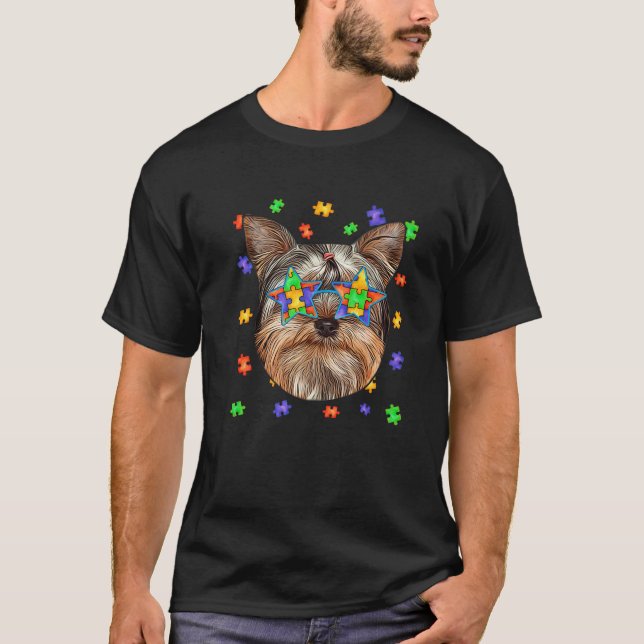 Autism Yorkshire Terrier Hund Puzzle Sunglasses Pe T Shirt (Framsida)