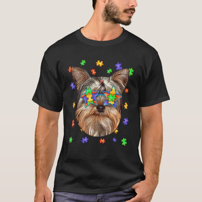 Autism Yorkshire Terrier Hund Puzzle Sunglasses Pe T Shirt (Framsida)