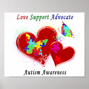 Autismfjärilar i hjärtor poster