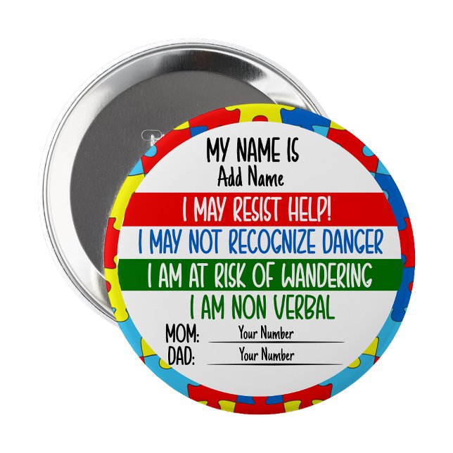 Autismlarm Icke-verbal autistisk nålpinne  Knapp (Autism Alert Non Verbal Autistic Pin badge)