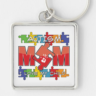 Autismmamma - jag älskar mitt barn fyrkantig silverfärgad nyckelring