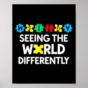 Autismmedvetandemånad Stöd för att se världen på e Poster