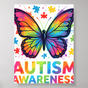 Autismmedvetandes färgglada fjärilspussel-sweatshi poster
