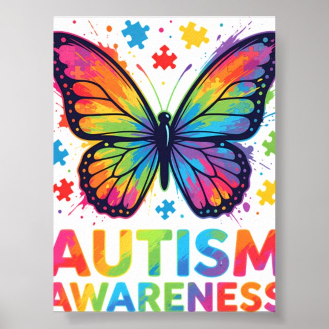 Autismmedvetandes färgglada fjärilspussel-sweatshi poster (Framsidan)