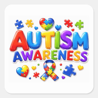 Autismmedvetandestickers Fyrkantigt Klistermärke