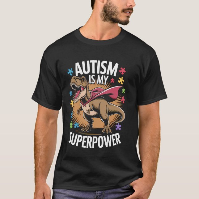 Autismmedvetenhet Acceptans Månad Dinosaurie T Shirt (Framsida)