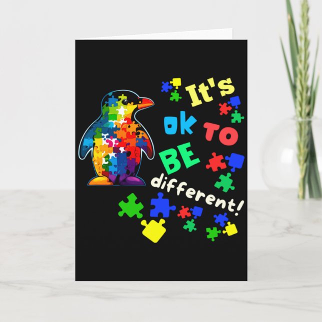 Autismmedvetenhet Acceptans Pingvin Det är Ok Att  Kort (Framsida)