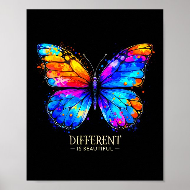 Autismmedvetenhet Annorlunda Är Vacker Fjäril  Poster (Framsidan)