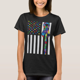 Autismmedvetenhet Autism Band USA Flagga Stöd Aut T Shirt
