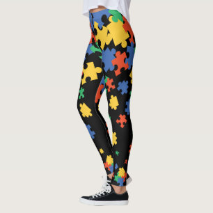 Autismmedvetenhet Färgglada Pusselbitar Leggings