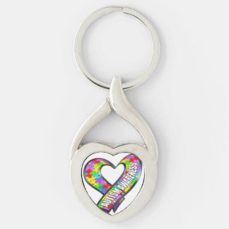 Autismmedvetenhet Keychain Twisted Heart Silverfärgad Nyckelring