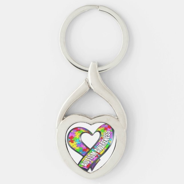 Autismmedvetenhet Keychain Twisted Heart Silverfärgad Nyckelring (Framsidan)