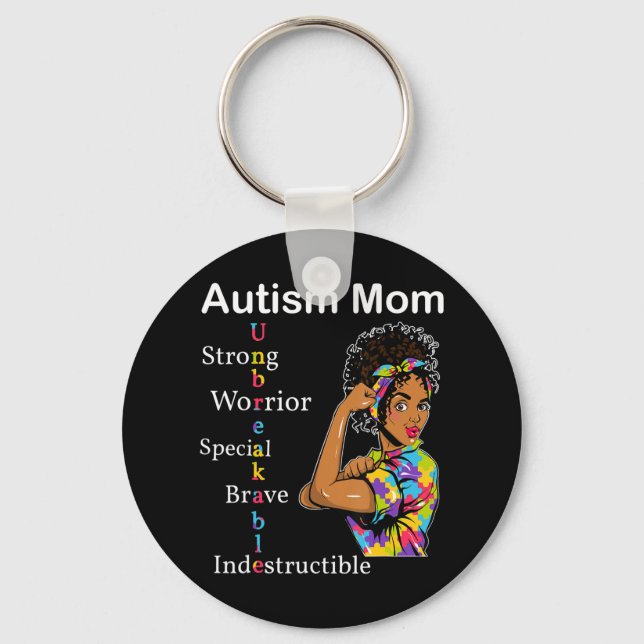 Autismmedvetenhet Present med Afro Afroamerikan Nyckelring (Framsida)
