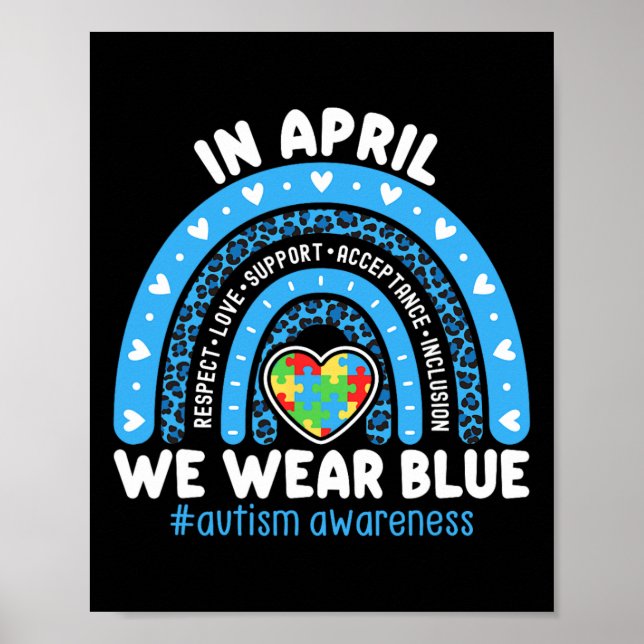 Autismmedvetenhet Regnbåge I April Vi Bär Blått Ba Poster (Framsidan)