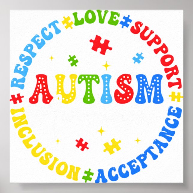 Autismmedvetenhet Respekt Kärlek Stöd Blå Autism  Poster (Framsidan)