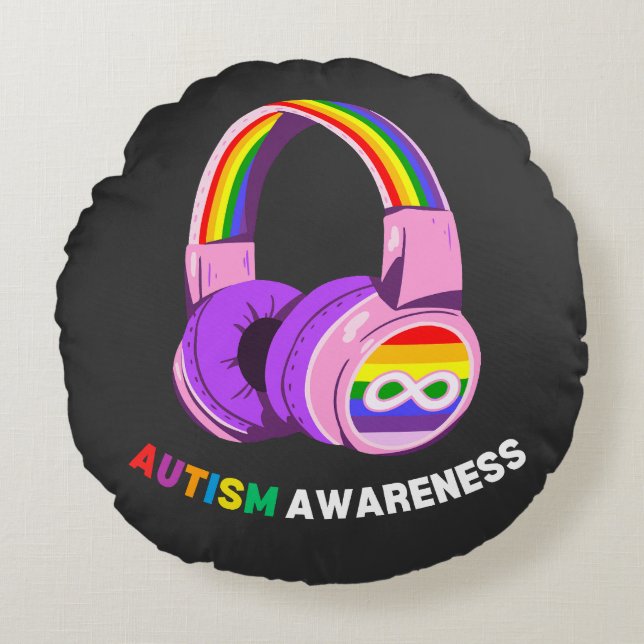 Autismmedvetenhet Rund Kudde (Framsidan)