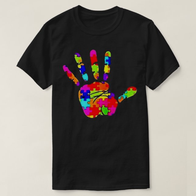 autismmedvetenhet söt hand färg puzzles autism t shirt (Design framsida)