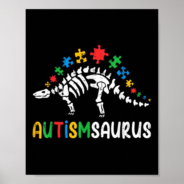 Autismsaurus Dinosaur Boys Kids Småbarn Autism Awa Poster (Framsidan)