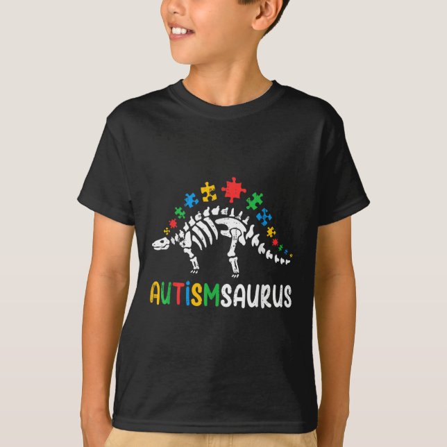 Autismsaurus Dinosaur Boys Kids Småbarn Autism Awa T Shirt (Framsida)