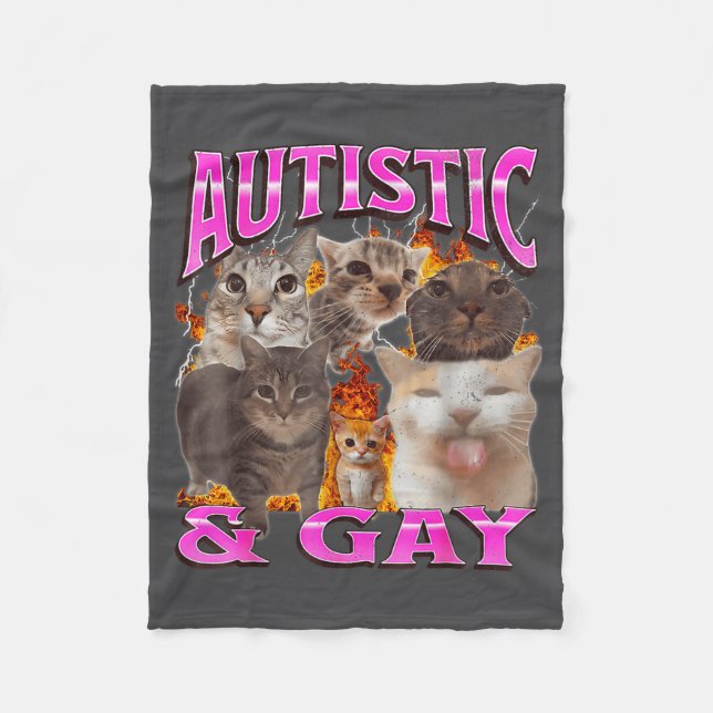 Autistic And Gay Funny Cat Meme Bootleg Graphic  Fleecefilt (Framsidan)