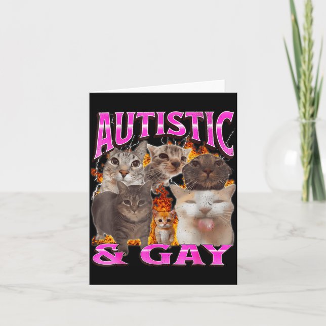 Autistic And Gay Funny Cat Meme Bootleg Graphic  Kort (Framsida)