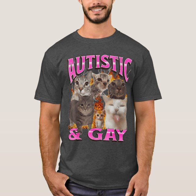 Autistic and Gay Funny Cat Meme Bootleg retro T Shirt (Framsida)