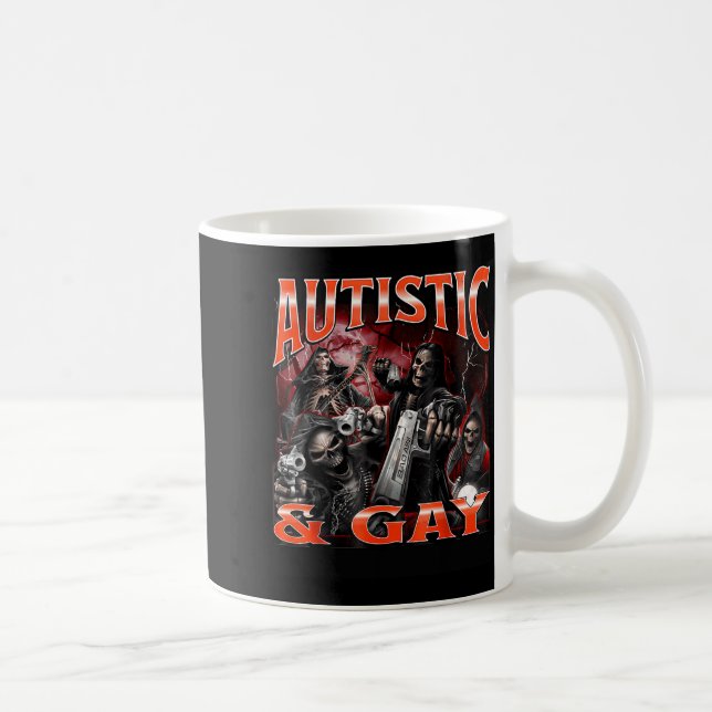 Autistic And Gay Funny Hard Skeleton Meme Bootleg  Kaffemugg (Höger)