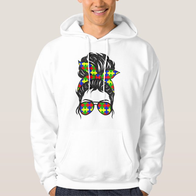 Autistic Autism Awareness Sunglasses Bandana Messy Hoodie (Framsida)