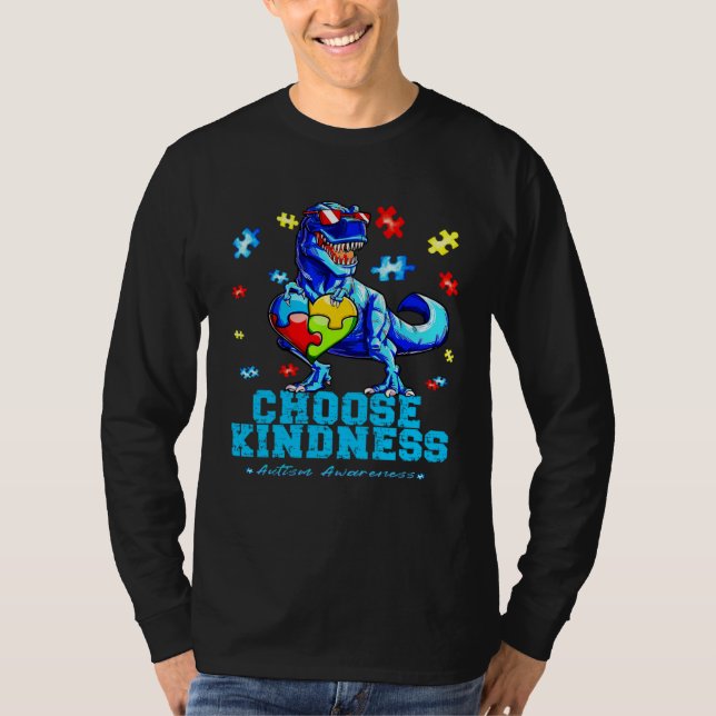 Autistic Pride Day Dinosaur TRex Choose Kindness M T Shirt (Framsida)