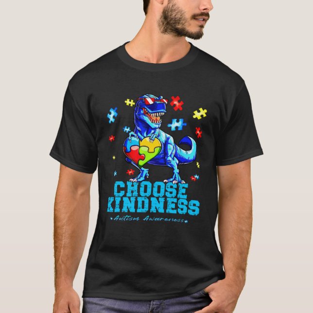 Autistic Pride Day Dinosaur TRex Choose Kindness M T Shirt (Framsida)