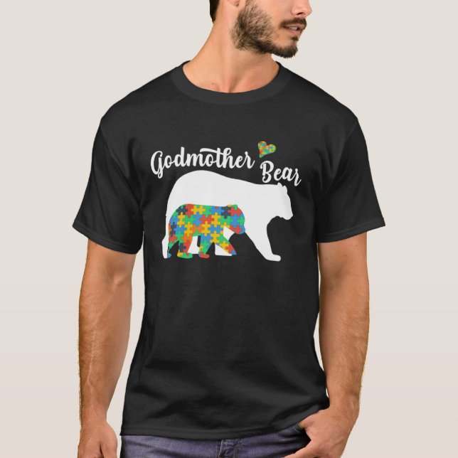 Autistic Support Autism Awareness Godmother Bear M T Shirt (Framsida)