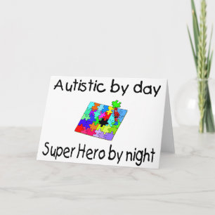 Autistic vid den toppna hjälten för dag vid natt helgkort