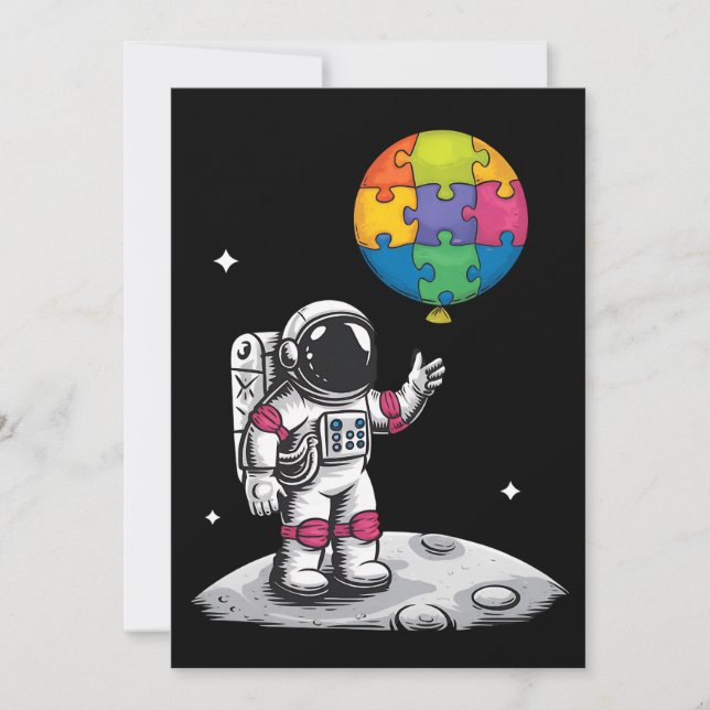 Autistisk Astronaut Ballong Rymden Autism Acceptan Inbjudningar (Framsida)