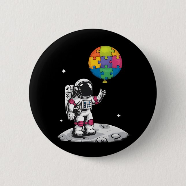 Autistisk Astronaut Ballong Rymden Autism Acceptan Knapp (Framsida)