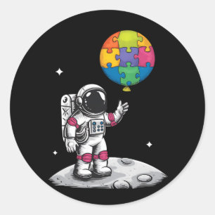 Autistisk Astronaut Ballong Rymden Autism Acceptan Runt Klistermärke