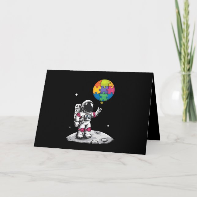 Autistisk Astronaut Ballong Rymden Autism Acceptan Tack Kort (Framsida)