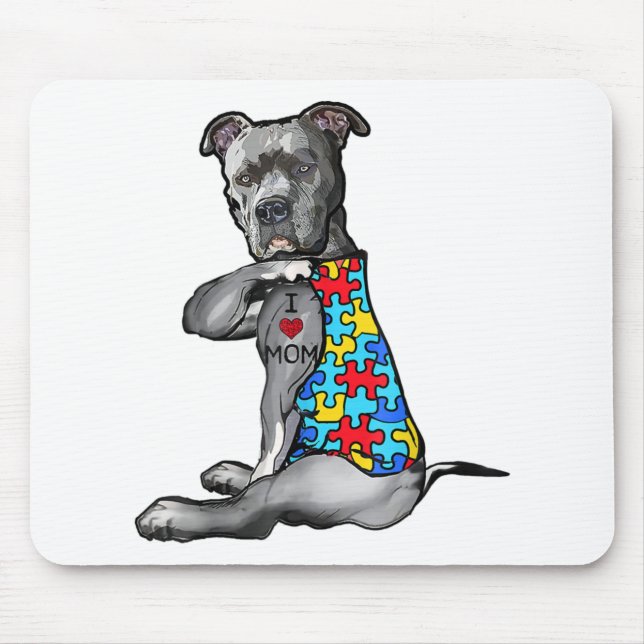 Autistisk | Cool Pitbull Jag älskar mamma Autism P Musmatta (Framsidan)