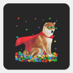 Autistisk Coola Shiba Inu Hund Hero Autism Puzzl Fyrkantigt Klistermärke