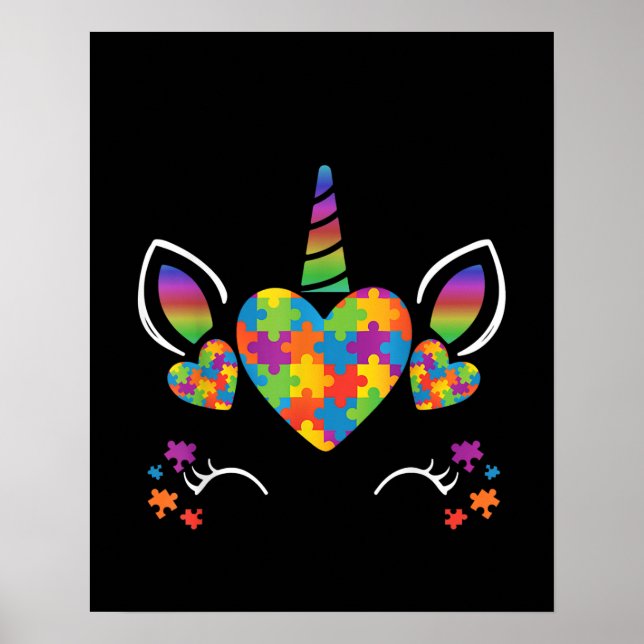 Autistisk | Cute Unicorn Autism Awareness Puzzle Poster (Framsidan)