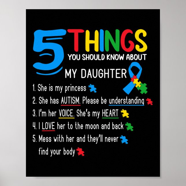 Autistisk Dotter Autism Medvetenhet Stöd Mor Far Poster (Framsidan)