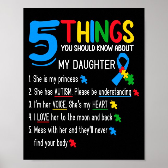 Autistisk Dotter Autism Medvetenhet Stöd Mor Far Poster (Framsidan)