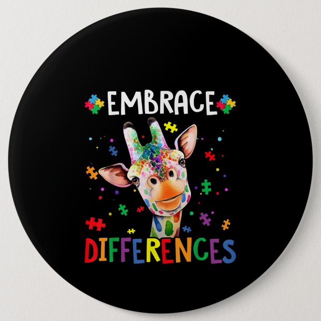 Autistisk |Embrace Differens Giraffe Puzzle Biet Knapp (Framsida)